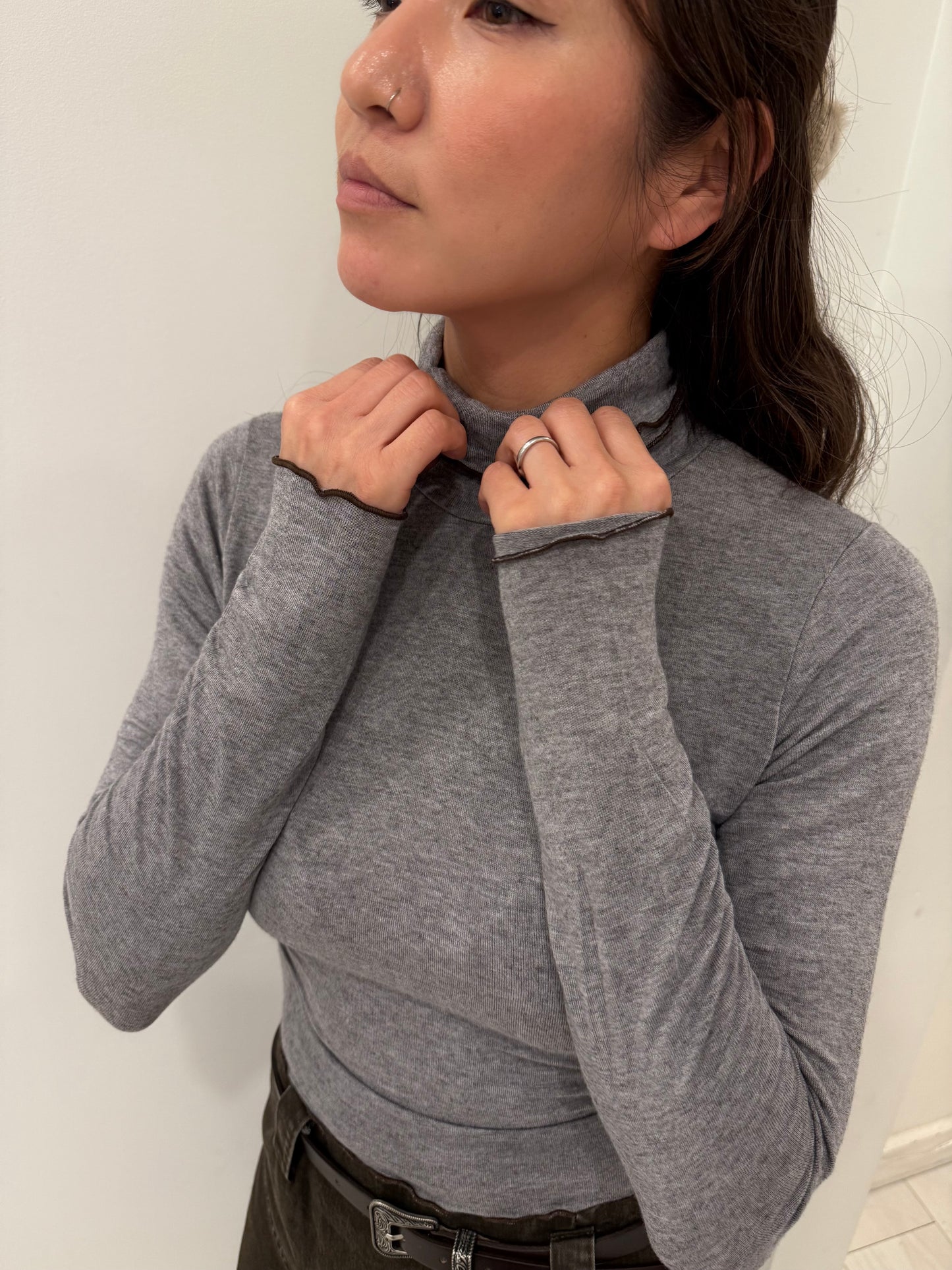 TOUCH Lettuce edge turtleneck top