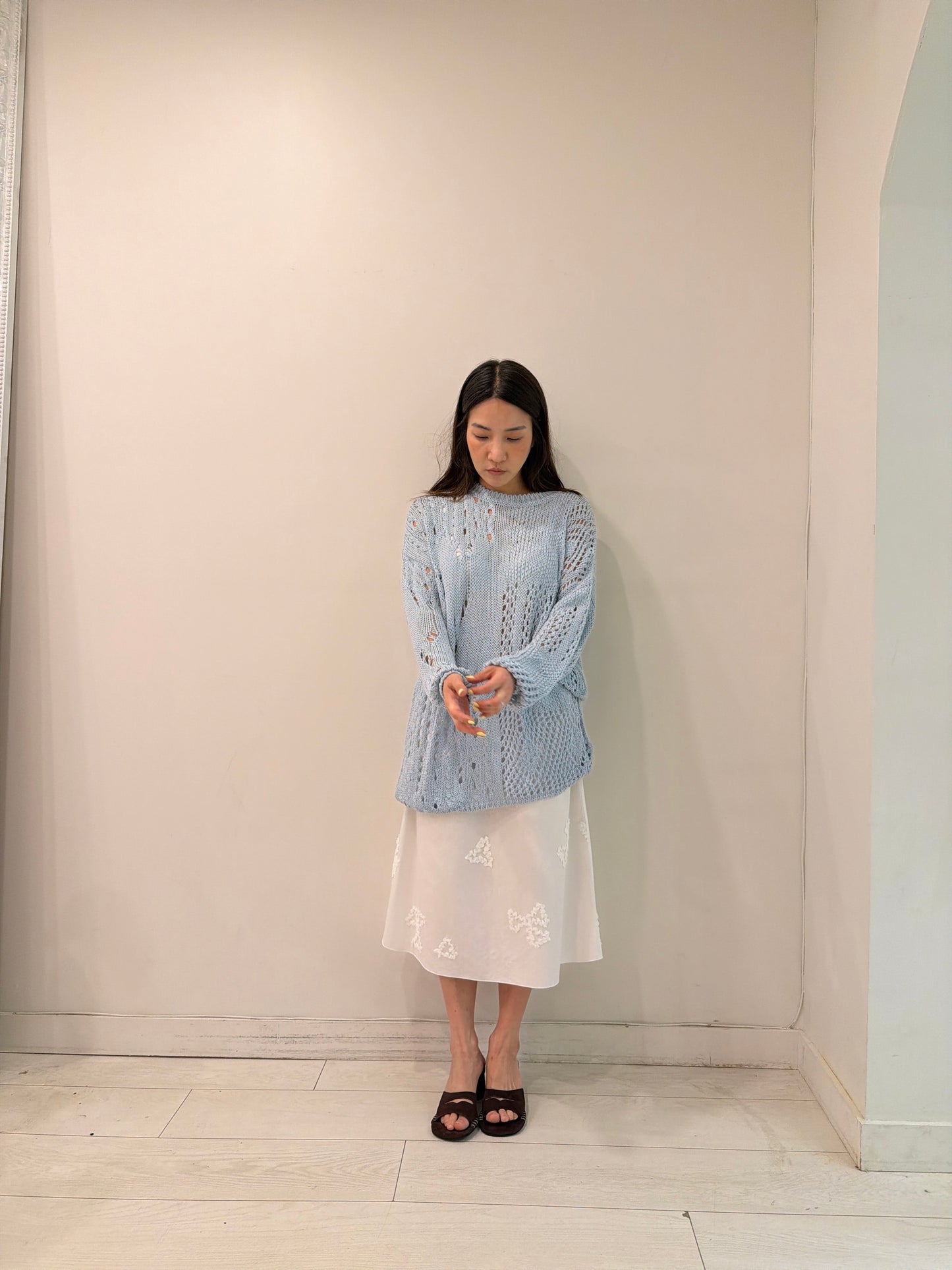 POSY Floral-embroidered midi skirt