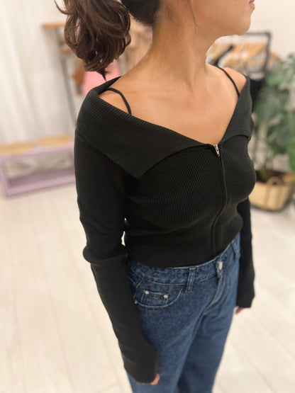 HEBON Off shoulder sailor knit