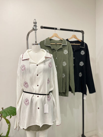 NELL Sun-embroidered camp shirt