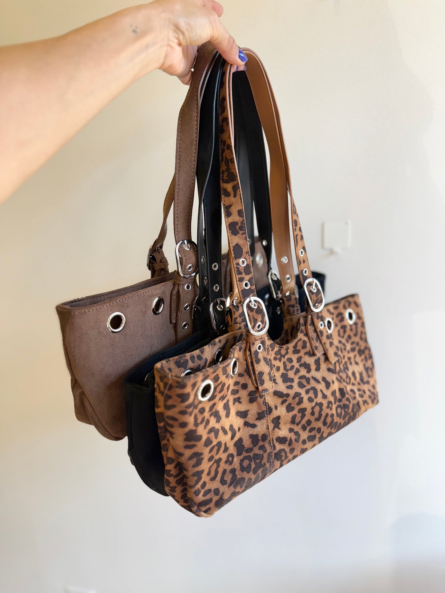 VELO Belted faux suede bag