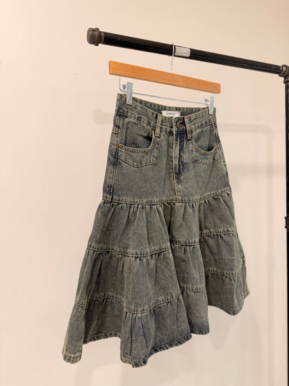 CESS Tiered denim midi skirt