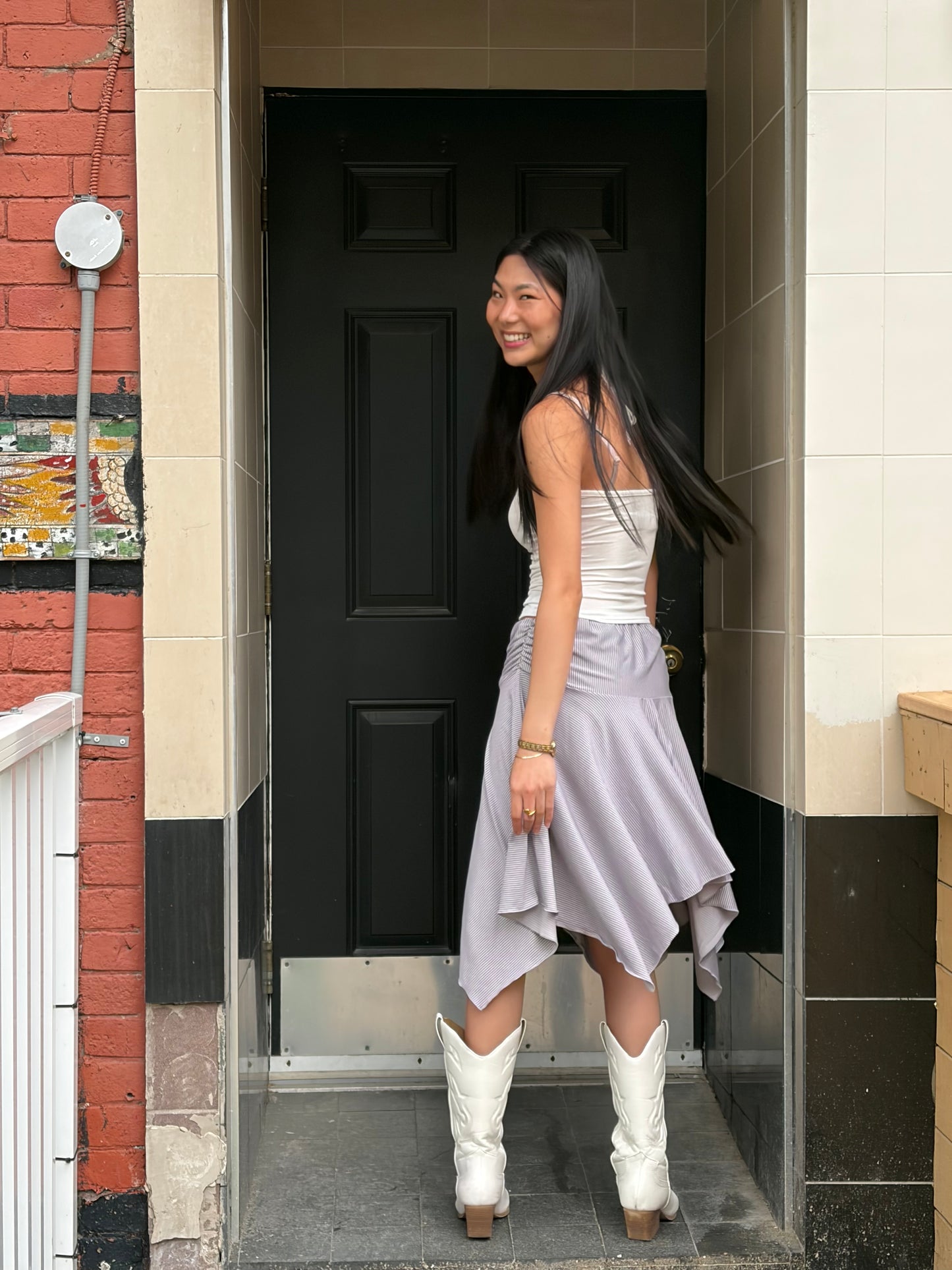LINE Ruched midi skirt