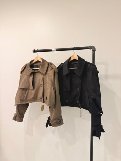 RIMON Cropped suede trench jacket