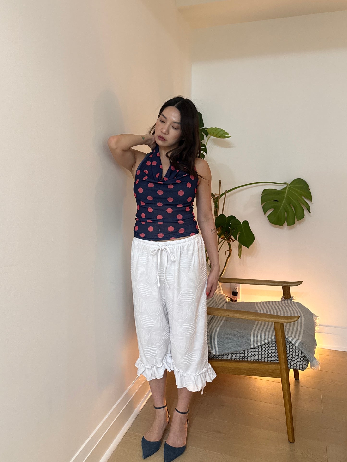 HOLLY Polkadot cowl halter top