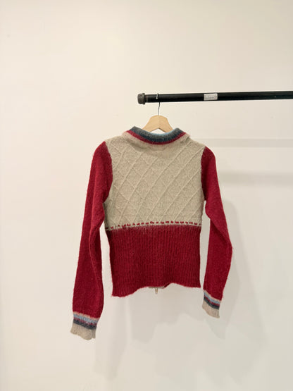 MELA Knit patchwork bow zip-up