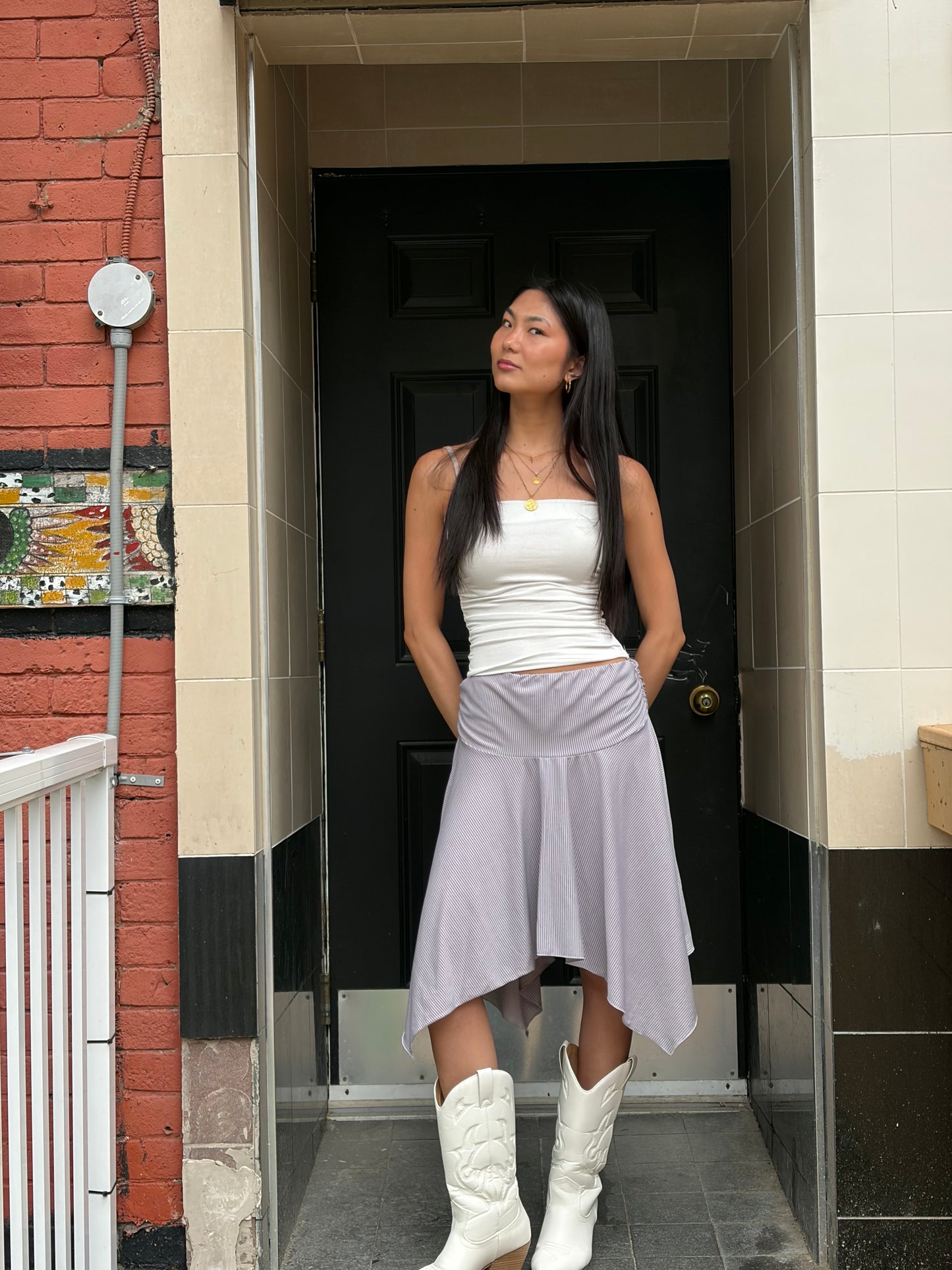 LINE Ruched midi skirt