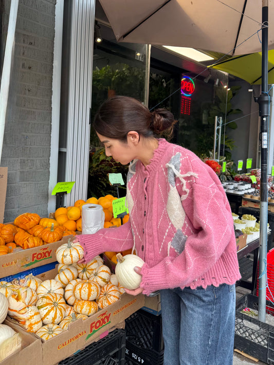 GHOST Pink argyle cardigan