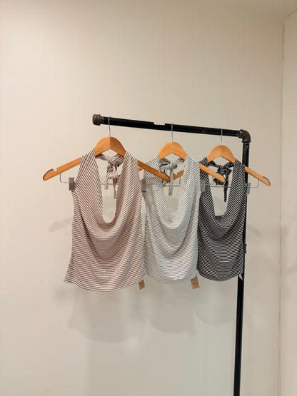 VIVI Cowl-neck stripe halter top