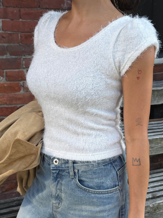 NICOLE Capped sleeve boucle top