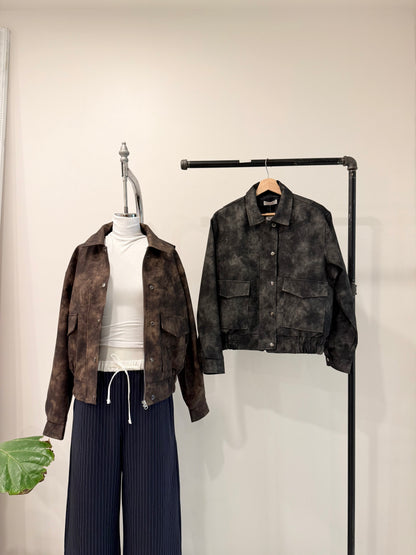 SHOW Washed faux leather bomber