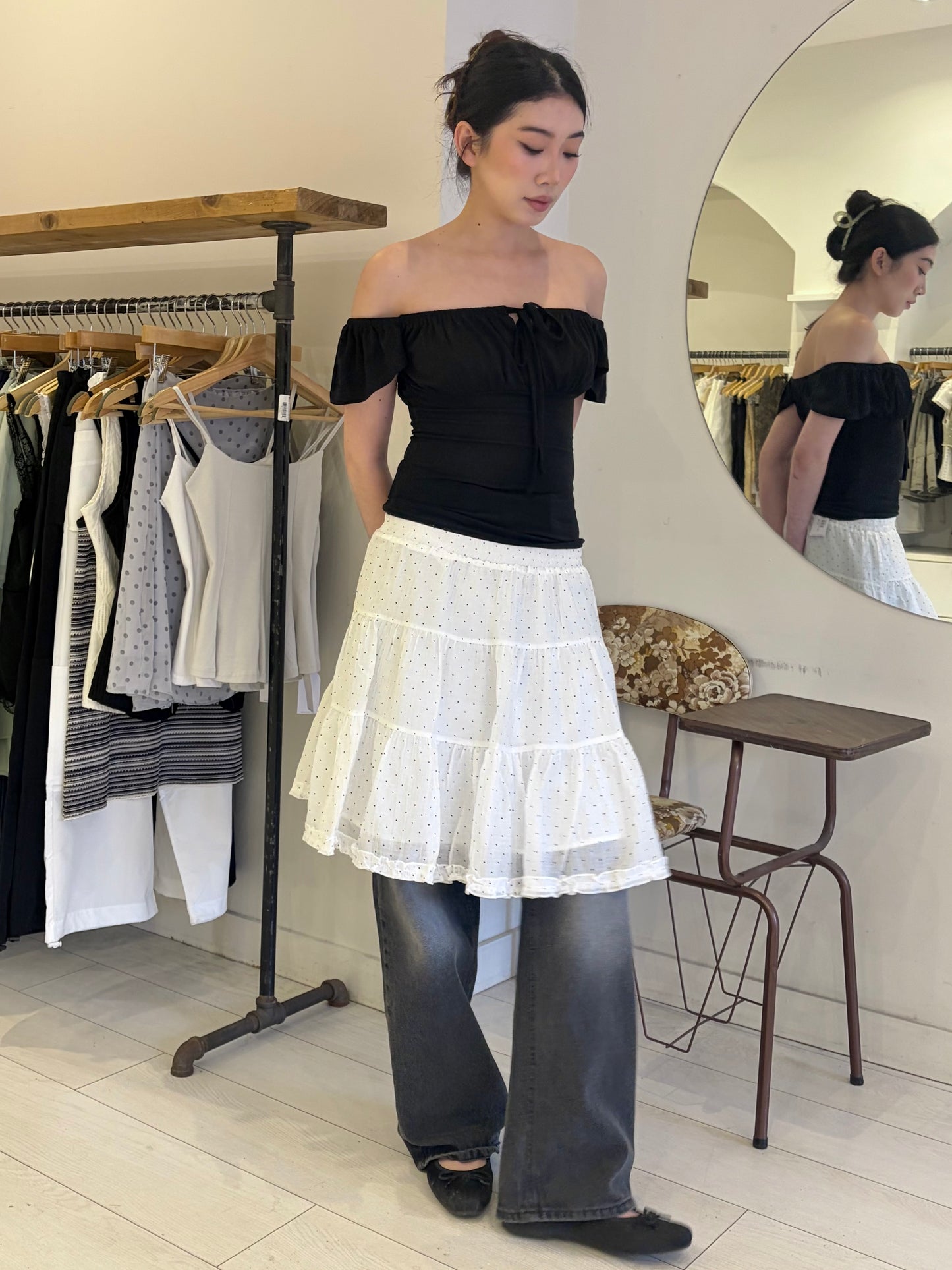 AIRY Polkadot tiered skirt
