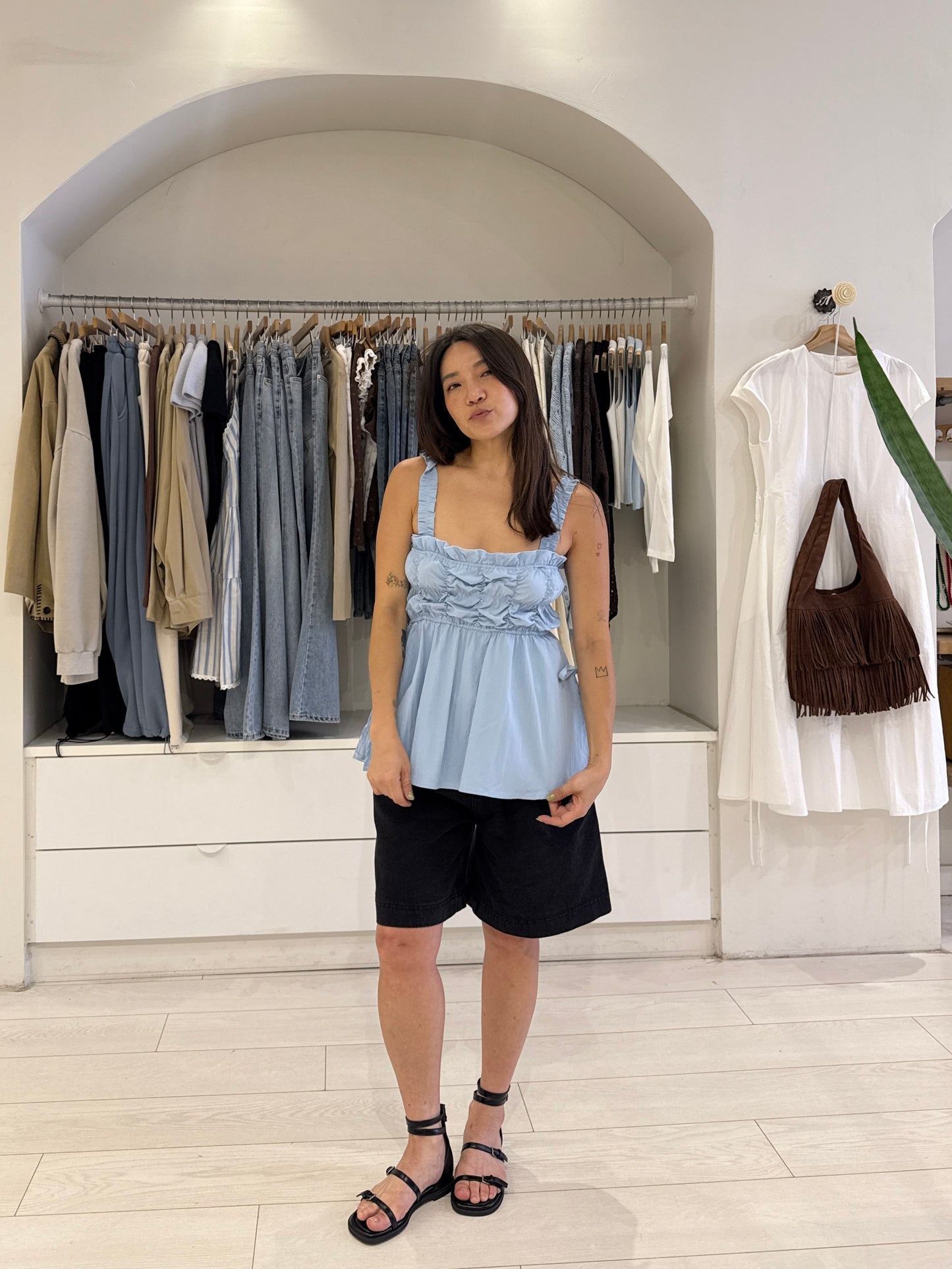 PRUE Shirred square-neck cami