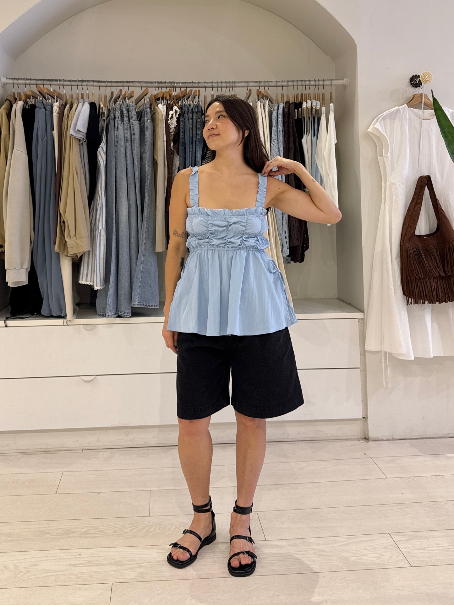 PRUE Shirred square-neck cami