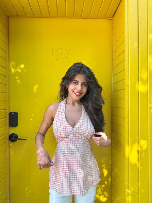 SUMMER Plaid halter shirt
