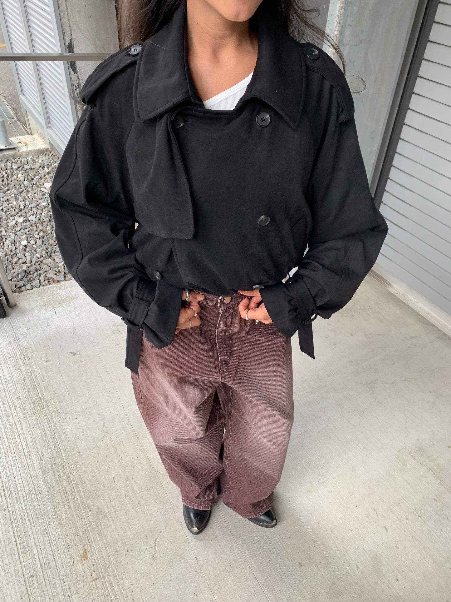 RIMON Cropped suede trench jacket