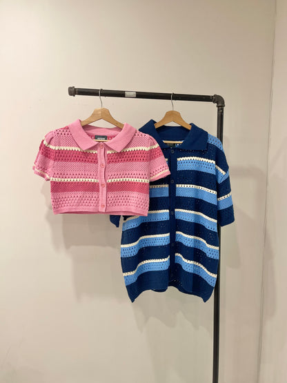 PIPPA Crochet candy-stripe polo