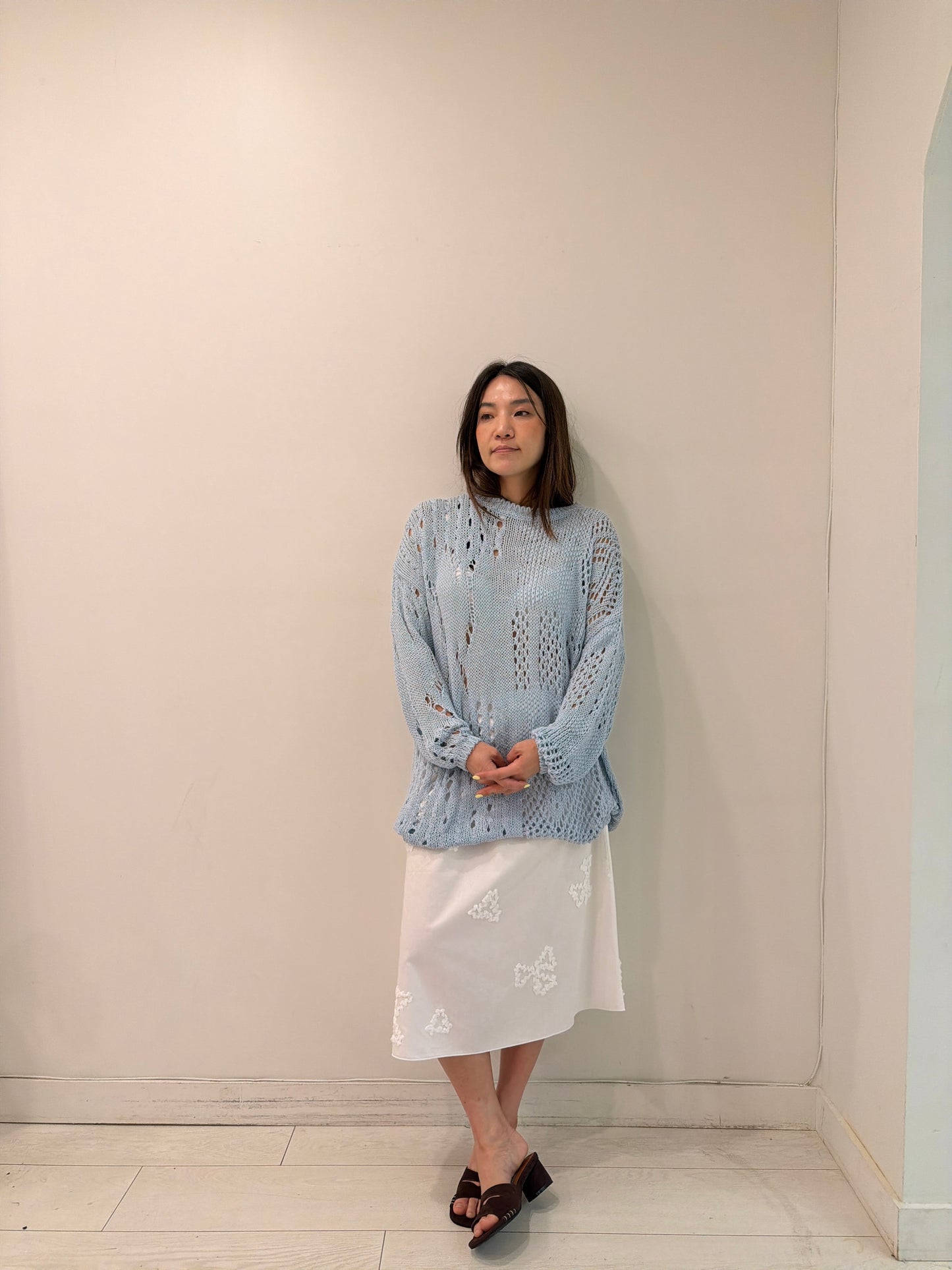 POSY Floral-embroidered midi skirt