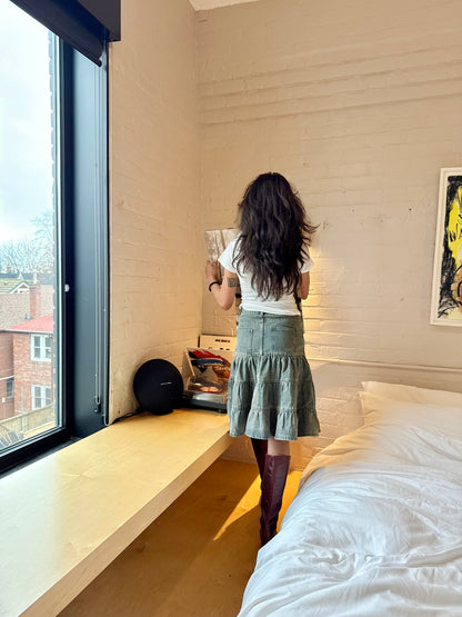 CESS Tiered denim midi skirt