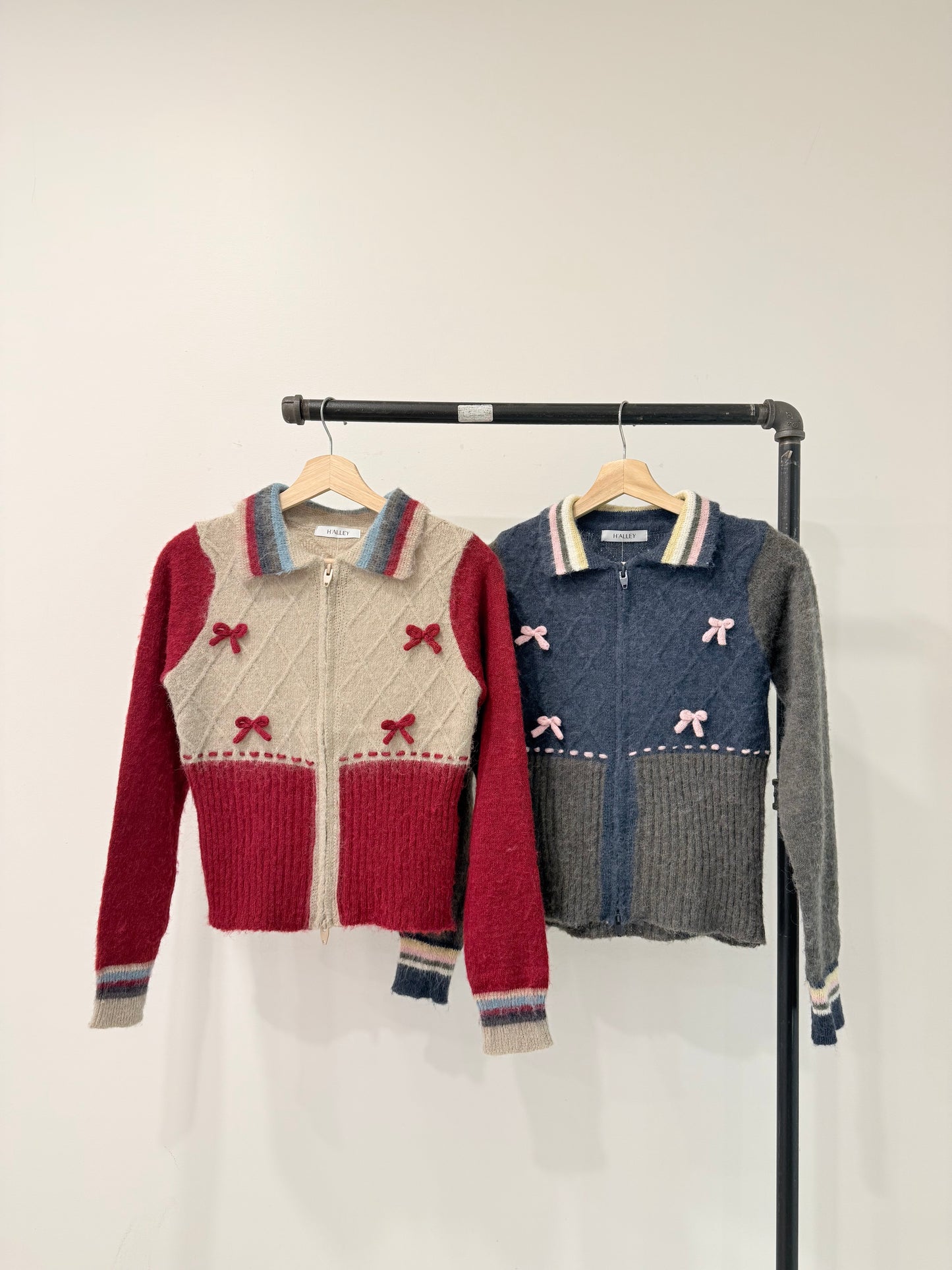 MELA Knit patchwork bow zip-up