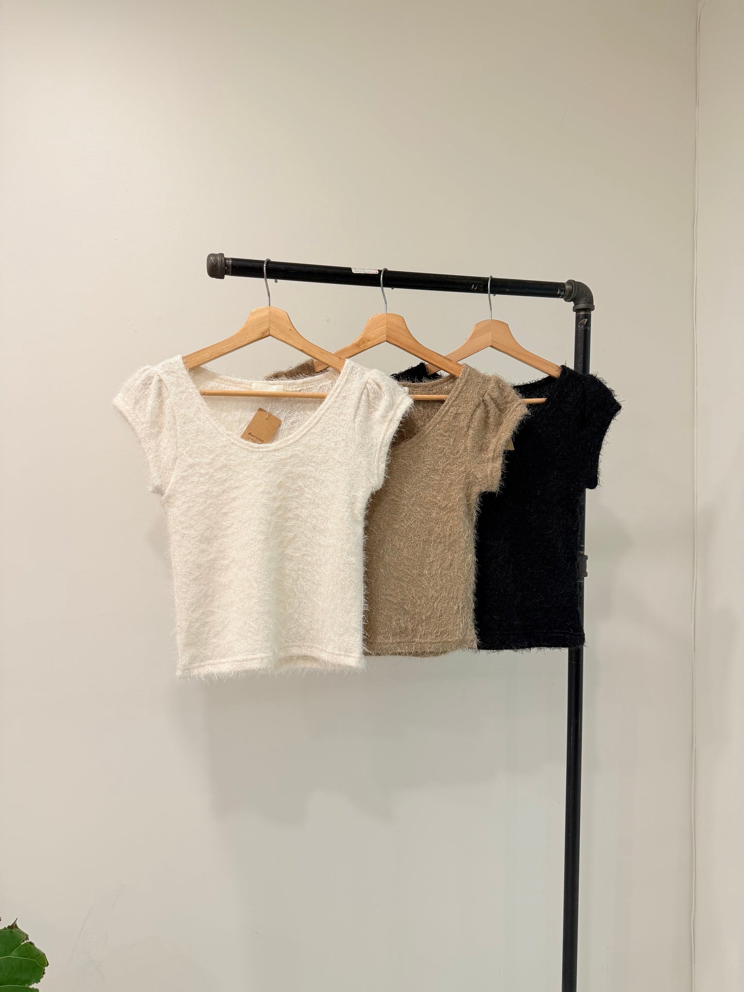 NICOLE Capped sleeve boucle top