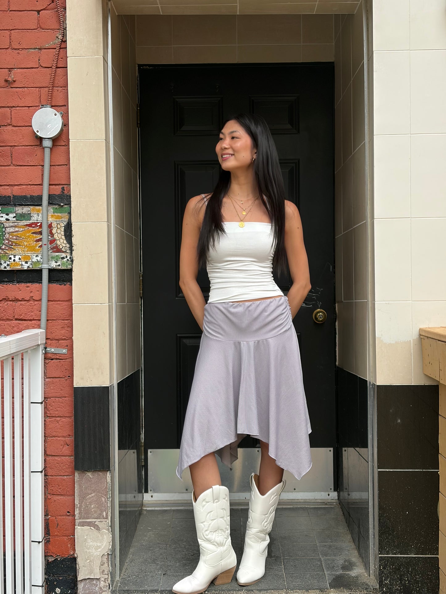 LINE Ruched midi skirt