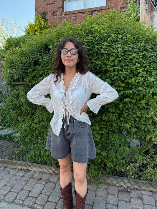 SKET  Flare denim shorts