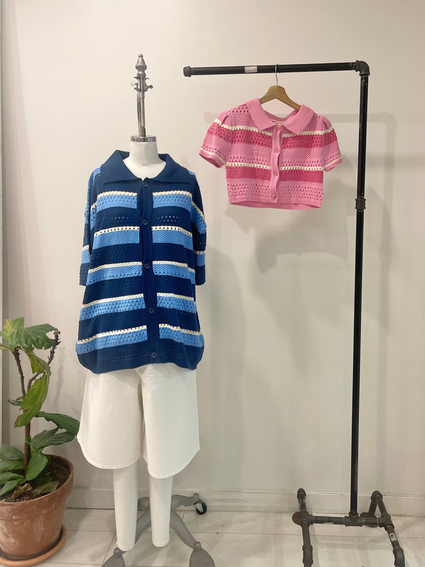 PIPPA Crochet candy-stripe polo
