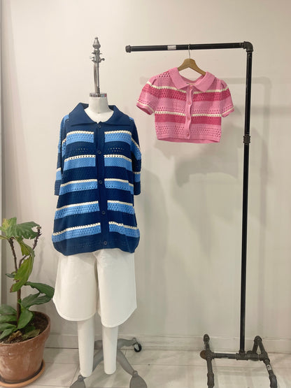PIPPA Crochet candy-stripe polo