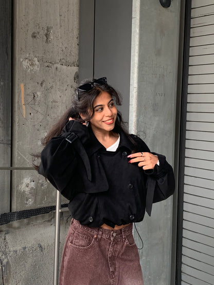 RIMON Cropped suede trench jacket