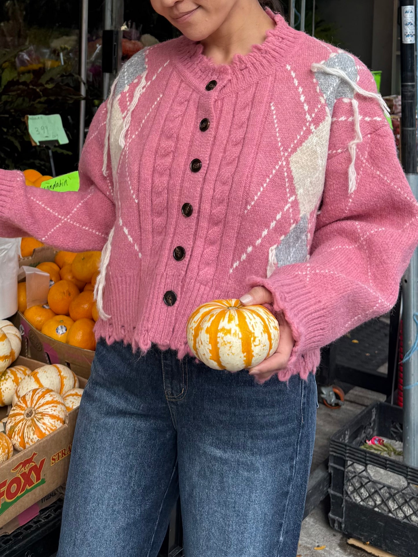 GHOST Pink argyle cardigan