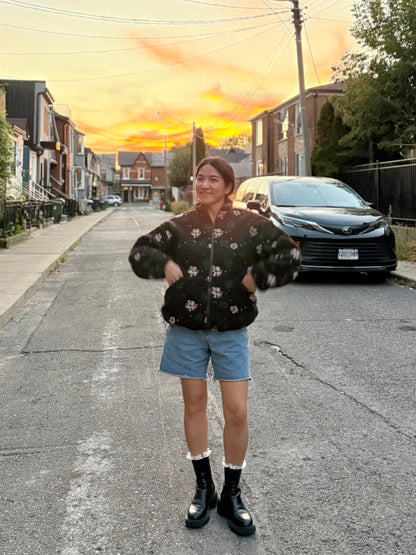 TUBE Flower print fleece jacket