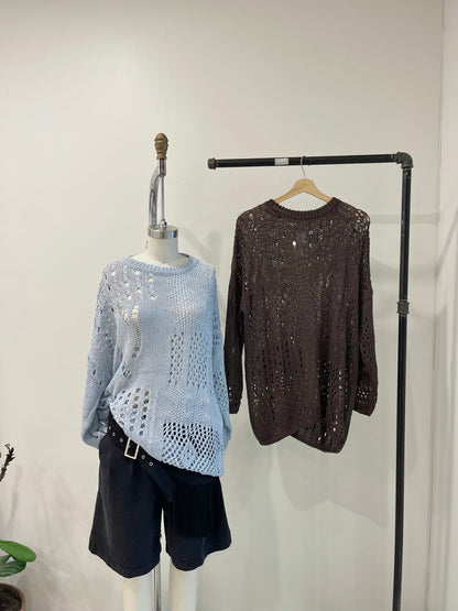 KIT Distressed open-knit pullover