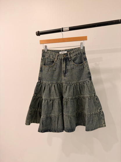 CESS Tiered denim midi skirt