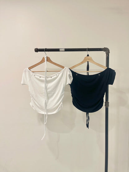 EVIE Eyelet-trim crop tee