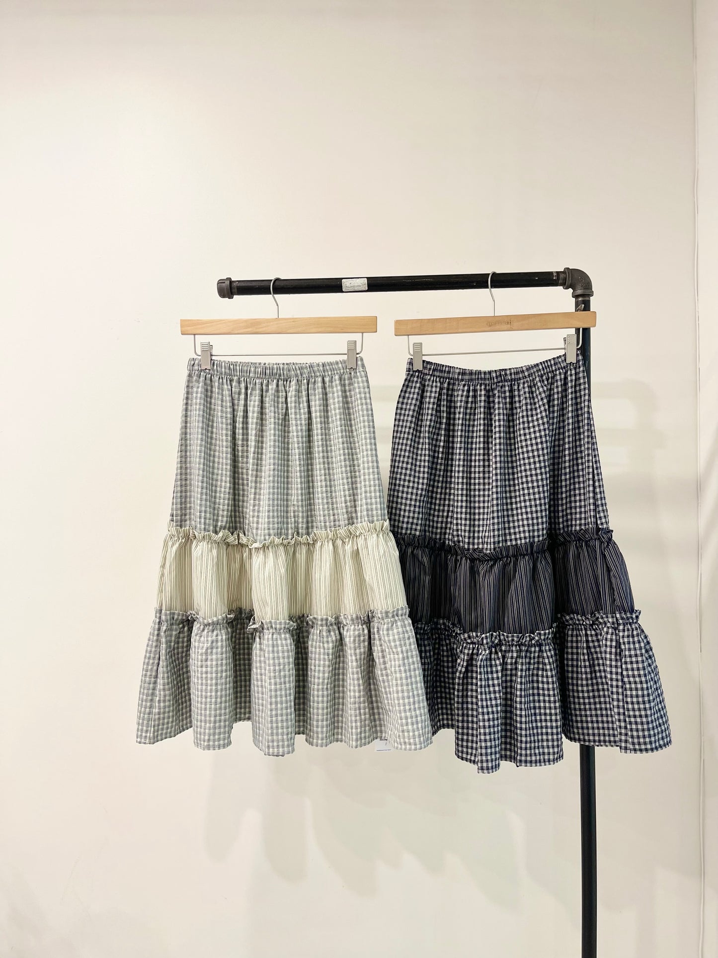 WINNIE Gingham tiered maxi skirt