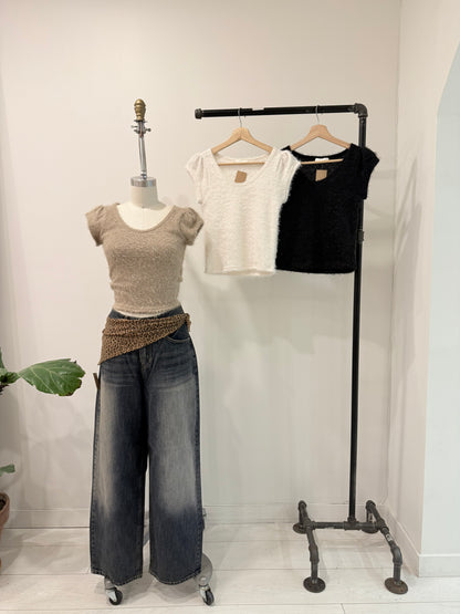NICOLE Capped sleeve boucle top