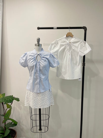 NOELLE Puff-sleeve tie-neck blouse