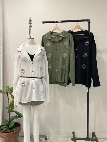 NELL Sun-embroidered camp shirt
