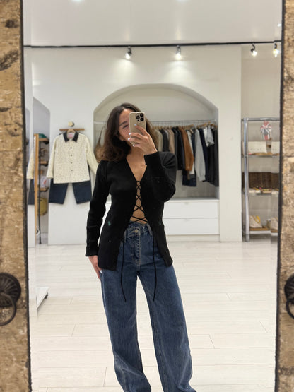 RACK Lace-up knit top