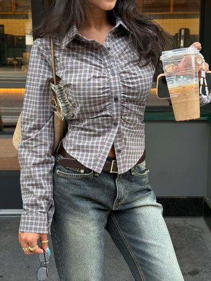WING Check ruched shirt