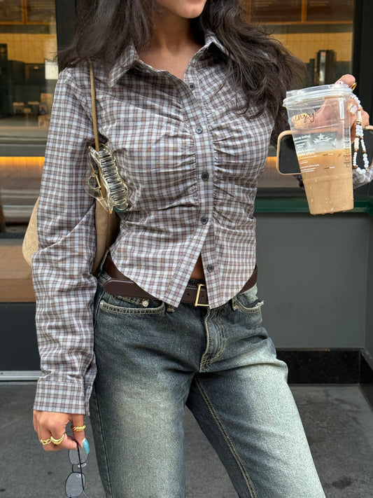 WING Check ruched shirt
