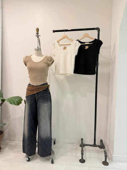 NICOLE Capped sleeve boucle top