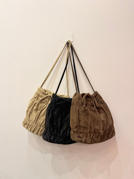 RUNE Ruched vegan suede bag