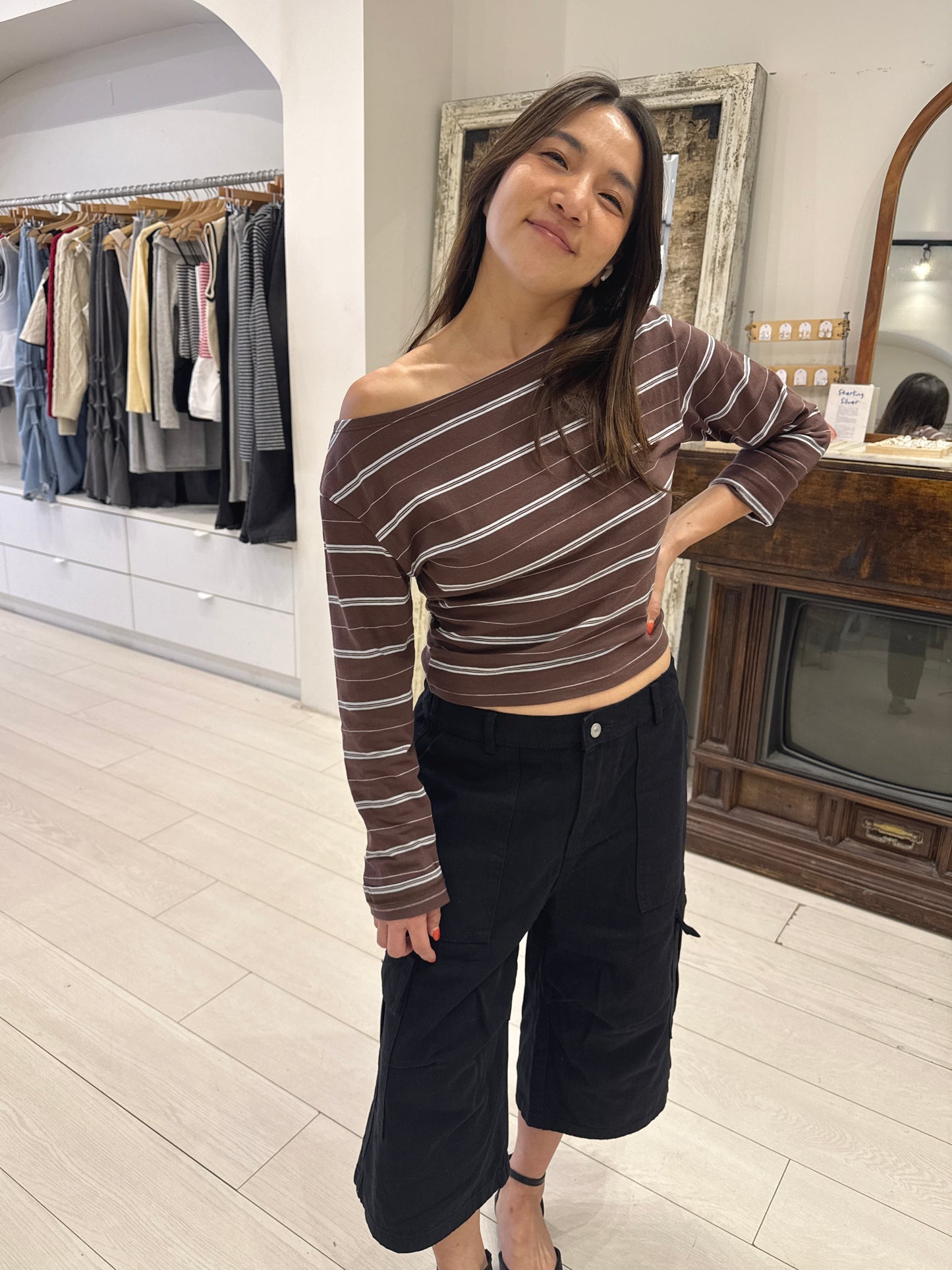 LIV Off-shoulder striped tee