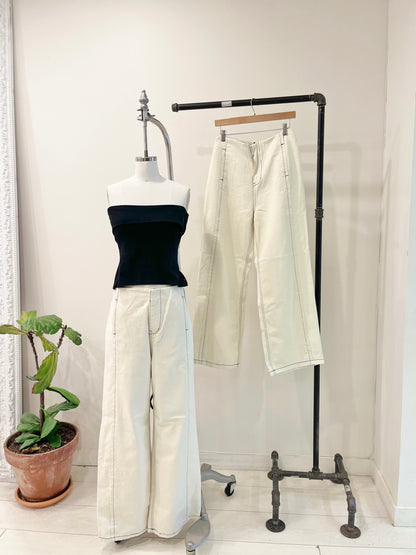 MARLO Contrast-stitch wide-leg pants