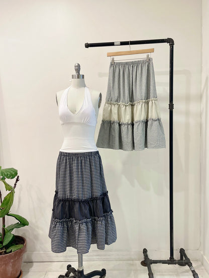 WINNIE Gingham tiered maxi skirt