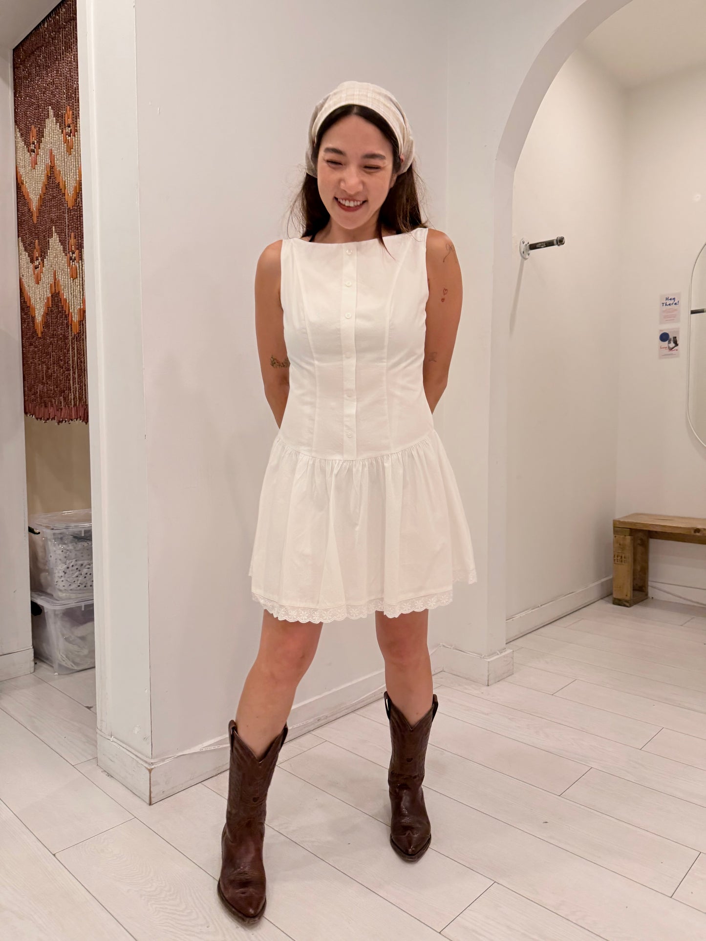 MARGOT Eyelet drop-waist mini dress