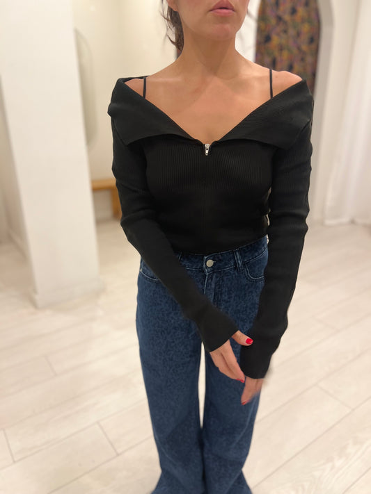 HEBON Off shoulder sailor knit