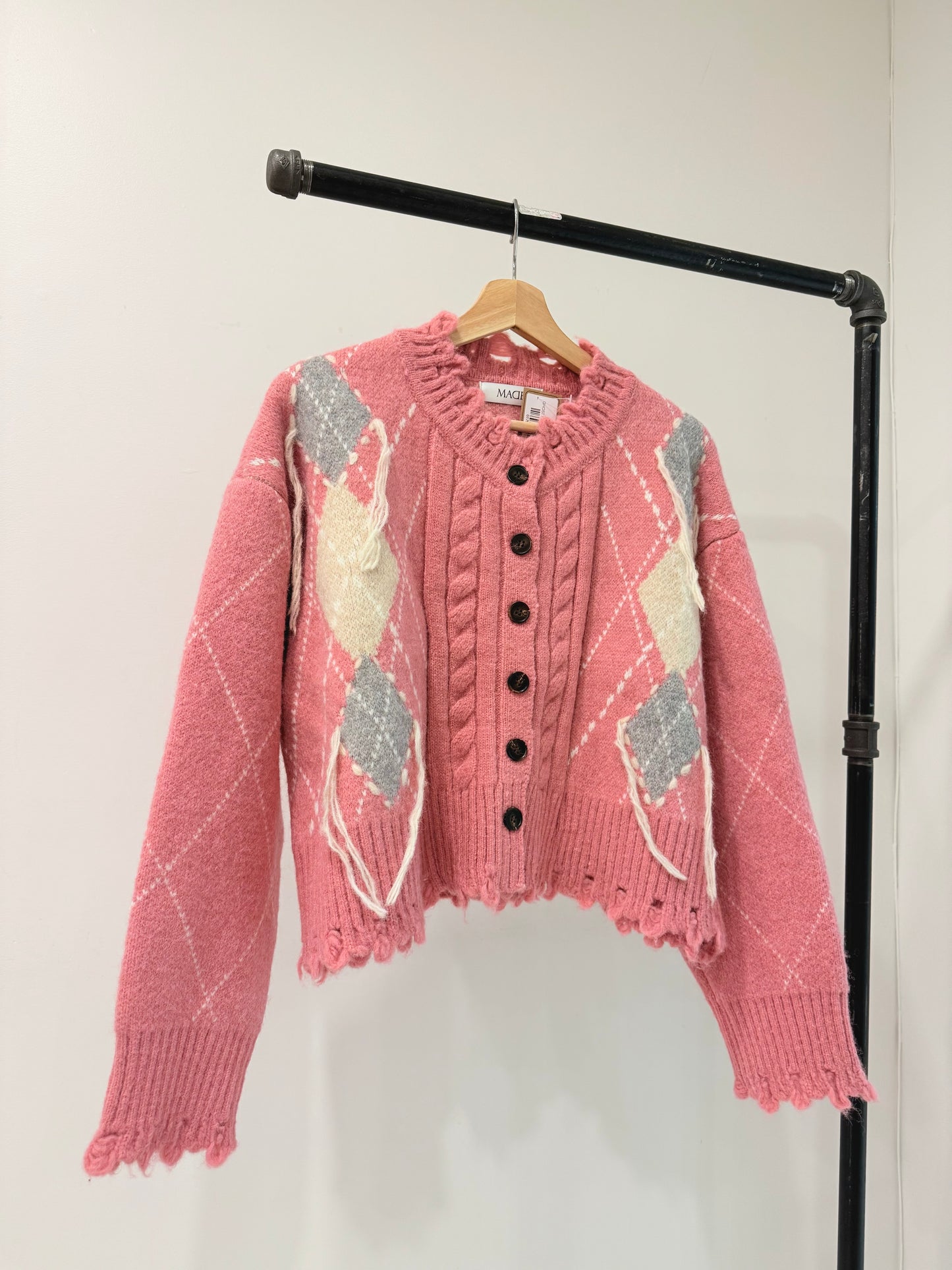 GHOST Pink argyle cardigan